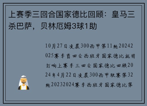 上赛季三回合国家德比回顾：皇马三杀巴萨，贝林厄姆3球1助