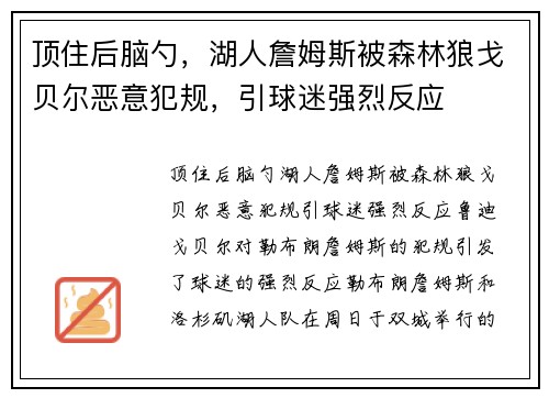 顶住后脑勺，湖人詹姆斯被森林狼戈贝尔恶意犯规，引球迷强烈反应